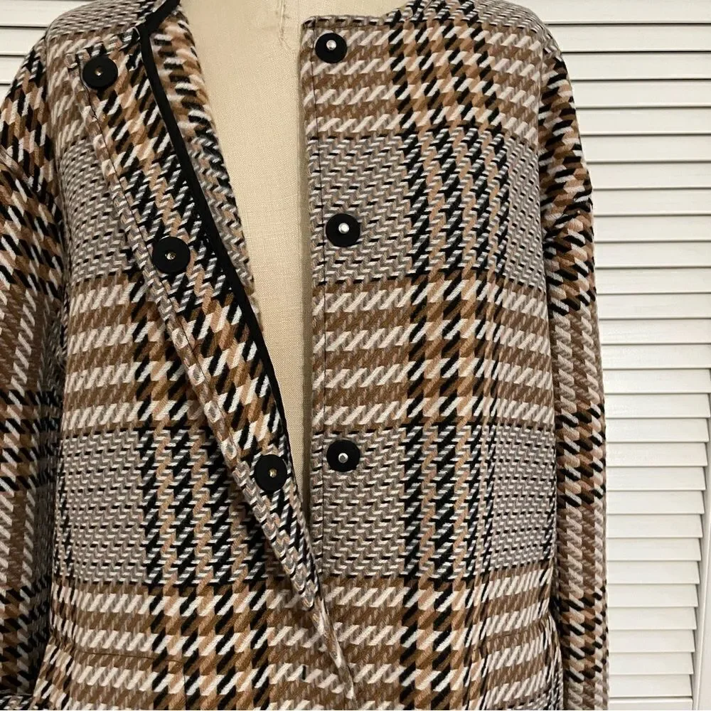 J.Jill Glen Plaid Snap-Front Wool Blend Jacket Sz-MP
